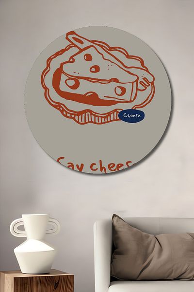 Teona Ahşap Casă rotundă din lemn MDF decorativă imprimată cu brânză, pictură murală la locul de muncă