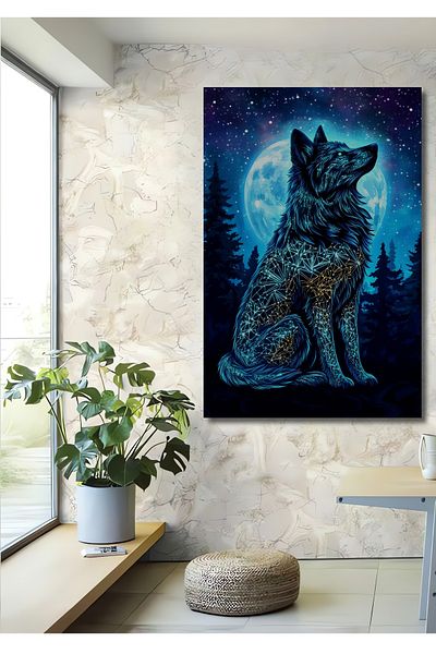 Teona Ahşap Wolf By Moonlight Lemn MDF Dreptunghi Decorativ Acasă, Locul de Muncă Pictură Perete