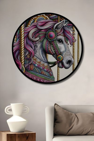 Teona Ahşap Carusel colorat decorativ din lemn MDF rotund pentru casa, pictura pe perete la locul de munca