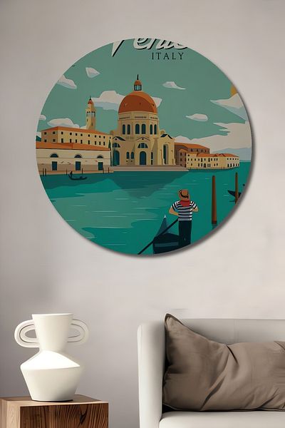 Teona Ahşap Peisaj din lemn MDF rotund decorativ pentru casă, pictură murală la locul de muncă