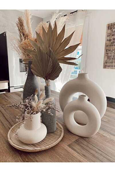 Kesa TEK Üçlü Halka Vazo Minimalist Şık Donut Vazo