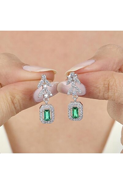 Mia Vento Pırlanta Montür Emerald Buketi Sentetik ZÜmrüt Gümüş Küpe