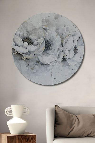 Teona Ahşap Casă rotundă din lemn MDF artistic floral, pictură murală la locul de muncă