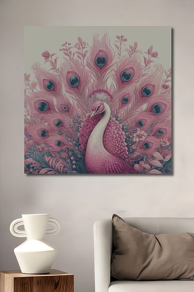 Teona Ahşap Păun roz decorativ din lemn MDF dreptunghiular pentru pictură murală acasă, la locul de muncă