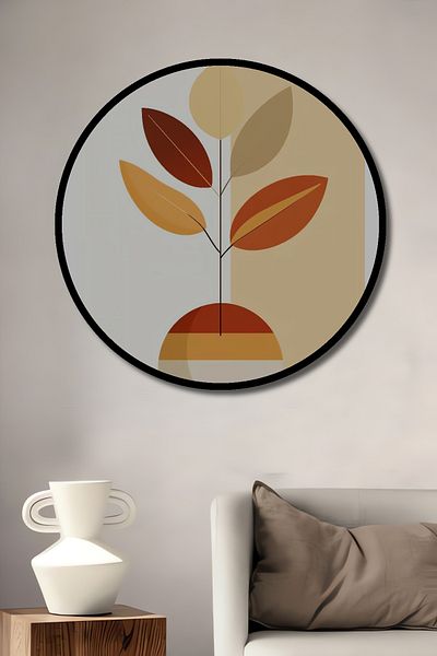Teona Ahşap Plantă minimalistă din lemn MDF rotund decorativ pentru casă, pictură murală la locul de muncă
