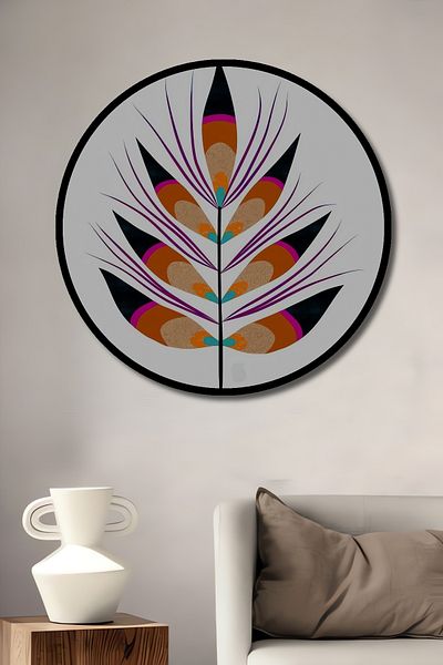 Teona Ahşap Casă rotundă din lemn MDF decorativ cu pene colorate, pictură murală la locul de muncă