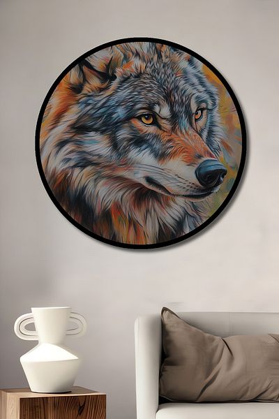 Teona Ahşap Wild Wolf Art Decorativ Lemn MDF Rotund Acasă, Locul de Muncă Pictură Perete