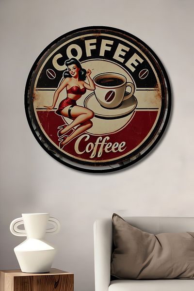 Teona Ahşap Retro Cafe Girl Lemn MDF Rotund Decorativ Acasă, Locul de Muncă Pictură Perete
