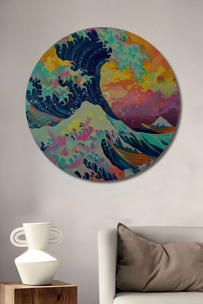 Teona Ahşap Casa rotundă din lemn MDF decorativă Big Wave, pictură murală la locul de muncă