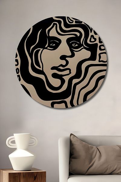 Teona Ahşap Față psihedelică decorativă din lemn MDF rotund pentru casă, pictură murală la locul de muncă