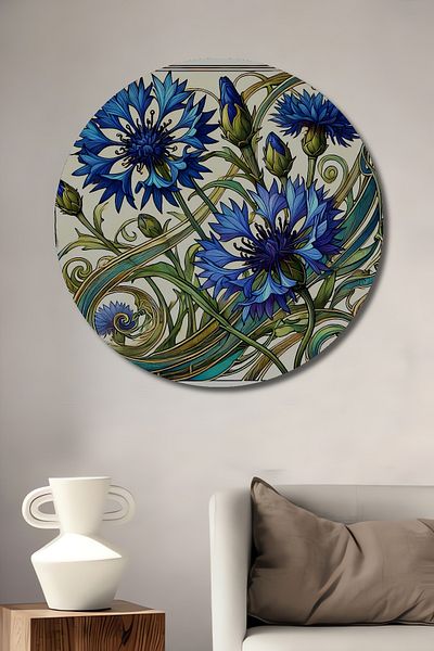 Teona Ahşap Flori Albastre Decorative Lemn MDF Rotund Casa, Locul de Muncă Pictură Perete