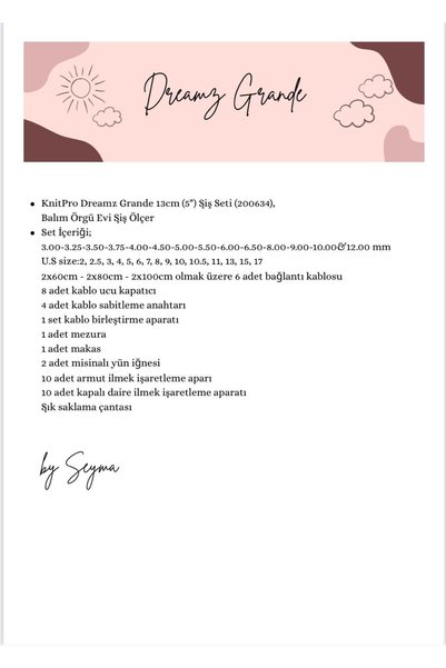 BALIM ÖRGÜ EVİ KnitPro Dreamz Grande 13cm (5") 200634