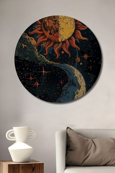 Teona Ahşap Sun Moon Cosmic Decorativ Lemn MDF Casă Rotundă, Pictură Perete Loc de Muncă