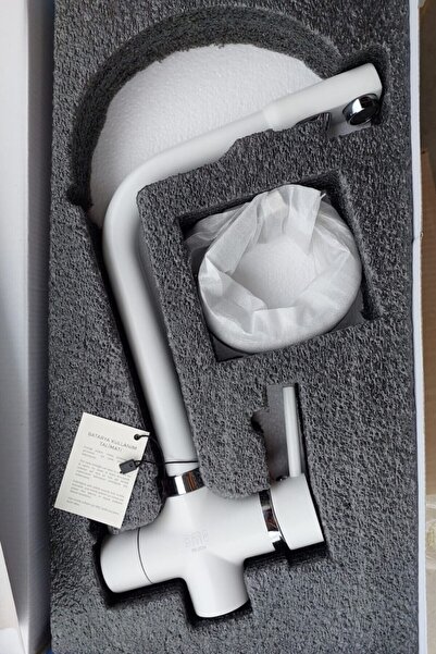 BMS Arıtmalı Üç Girişli Tek Gövde Mutfak Eviye Bataryası 5 Yıl Garantili Musluk Mix Kol 379b Beyaz