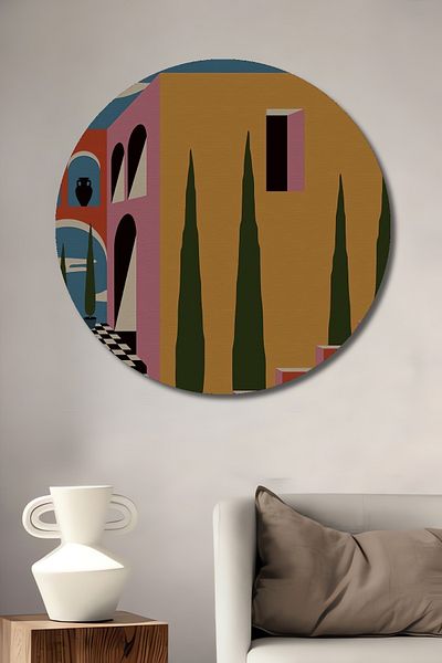 Teona Ahşap Arhitectură mediteraneană Decorativă din lemn MDF Casă rotundă, pictură murală la locul de muncă