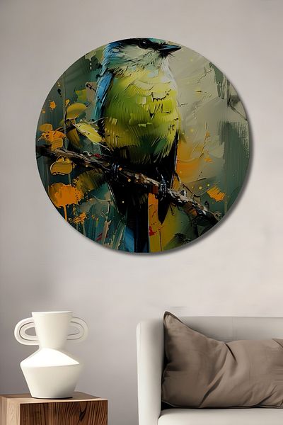 Teona Ahşap Păsări colorate decorative din lemn MDF rotund pentru pictură de perete acasă, la locul de muncă