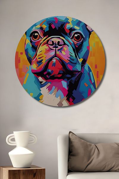 Teona Ahşap Bulldog colorat decorativ din lemn MDF rotund pentru casa, pictura pe perete la locul de munca