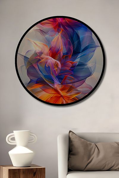 Teona Ahşap Floare colorată abstractă decorativă din lemn MDF rotund pentru pictură de perete acasă, la locul de muncă