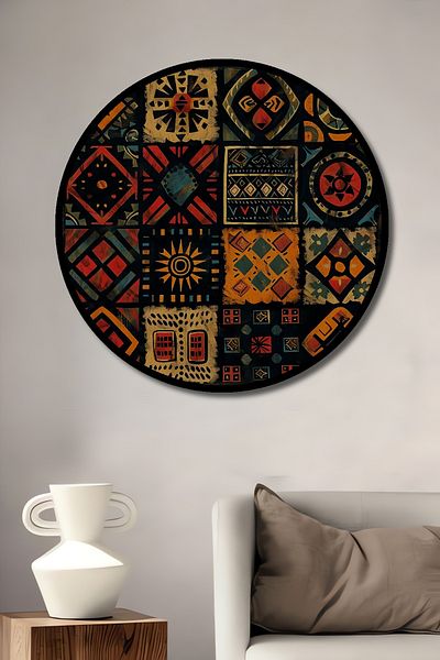 Teona Ahşap Modele etnice Decorative din lemn MDF rotund pentru casa, locul de munca pictura pe perete