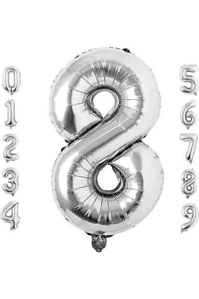BALON DİYARI Silver Foil Balloon in All Numbers 34 Inch (76-82 cm)