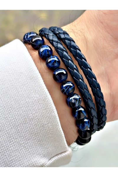 Tisaati Lüks Tasarım Premium Serisi Çiftli Deri Bileklik ve Özel Seri Doğal T...