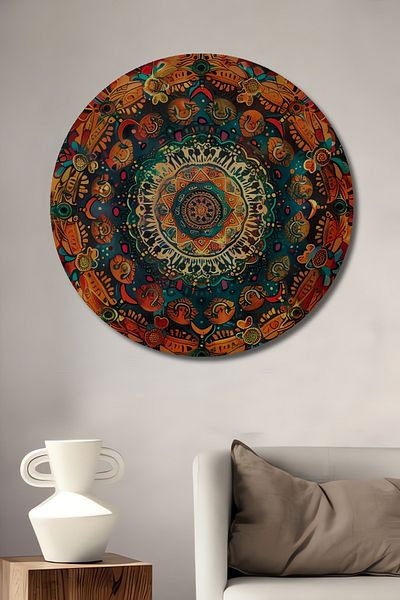 Teona Ahşap Mandala colorată din lemn MDF rotund decorativ pentru casă, loc de muncă pictură murală