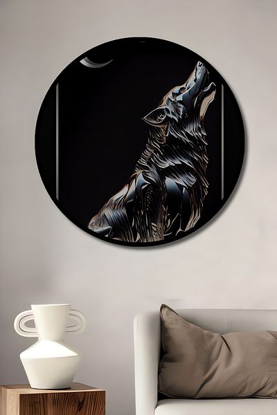 Teona Ahşap Three Crescent Wolf Lemn MDF Rotund Decorativ Acasă, Locul de Muncă Pictură Perete