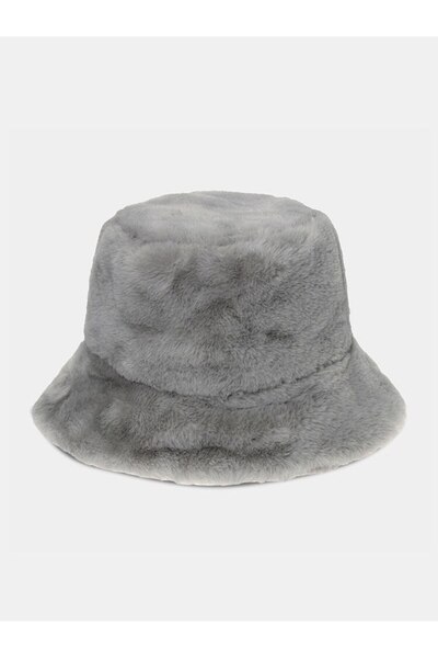 Melodi Scarf قبعة دلو شتوية من القطيفة باللون الرمادي - نسائية