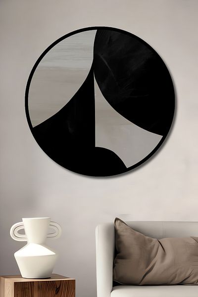 Teona Ahşap Abstracție Negru Alb Decorativ Lemn MDF Rotund Acasă, Locul de Muncă Pictură Perete