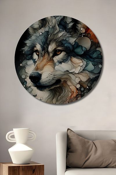 Teona Ahşap Abstract Wolf Art Decorativ Lemn MDF Rotund Acasă, Locul de Muncă Pictură Perete