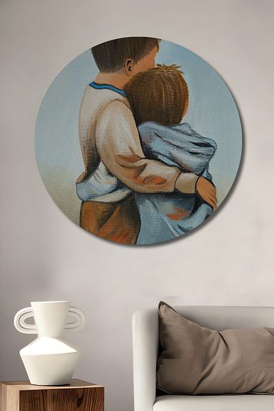 Teona Ahşap Casa rotundă din lemn MDF decorativă cu tematică Fraternity, pictură murală la locul de muncă
