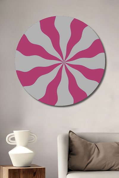 Teona Ahşap Casa rotundă din lemn MDF geometric ondulat roz, pictură pe perete la locul de muncă