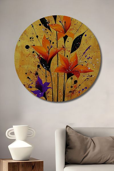 Teona Ahşap Crinuri Portocalii Decorativ Lemn MDF Rotund Casa, Locul de Muncă Pictură Perete