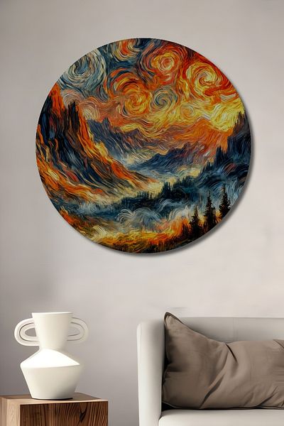 Teona Ahşap Noapte înstelată din lemn MDF rotund decorativ pentru casă, loc de muncă pictură murală