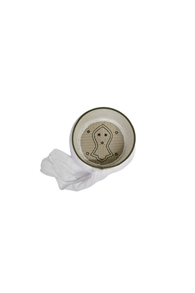 Sarıkhane Prayer Scarf - White Fabric - Green Cap - Cross Wrap - Nâli Şerif - 7 Meters (Züabeli)