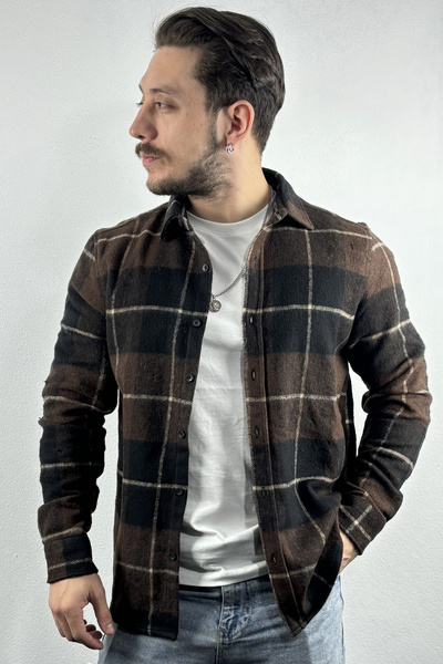 ARL Brown Square Detailed Lumberjack Shirt