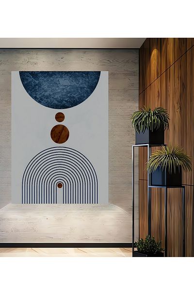 Teona Ahşap Lemn decorativ geometric albastru MDF dreptunghiular pentru pictura de perete acasa, loc de munca