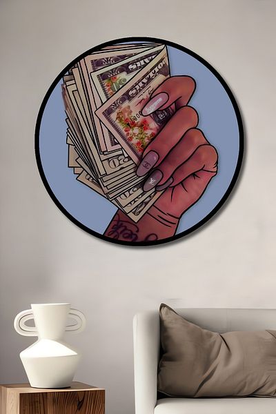 Teona Ahşap Harnaș de bani decorativ din lemn MDF rotund pentru pictură de perete acasă, la locul de muncă