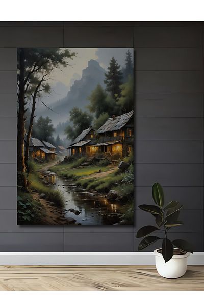 Teona Ahşap Village Mysterious Mountain Decorativ din lemn MDF dreptunghiular Casa, pictura pe perete la locul de munca