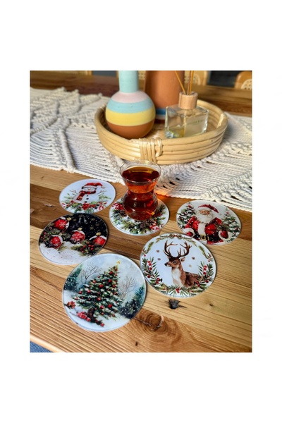 Lazer Store كوستر زجاج شبكي منقوش للعام الجديد - 6 قطع