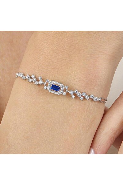 Mia Vento Pırlanta Montür Işıltılı Emerald Sentetik Safir Gümüş Bileklik