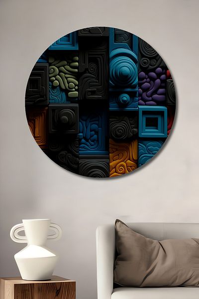 Teona Ahşap Colorat Geometric Lemn MDF Rotund Decorativ Acasă, Locul de Muncă Pictură Perete