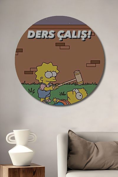 Teona Ahşap Simpsons Brothers Humoristic Lemn MDF Casă rotundă, pictură murală la locul de muncă
