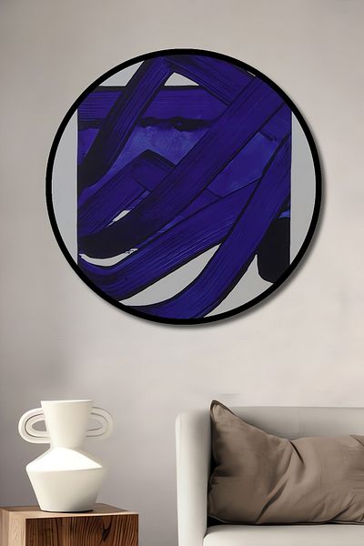 Teona Ahşap Abstract Blue Modern Lemn MDF Rotund Decorativ Acasă, Locul de Muncă Pictură Perete