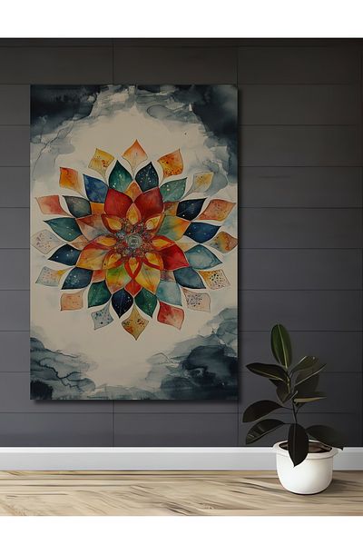 Teona Ahşap Mandala colorată decorativă din lemn MDF dreptunghiular pentru pictură de perete acasă, la locul de muncă