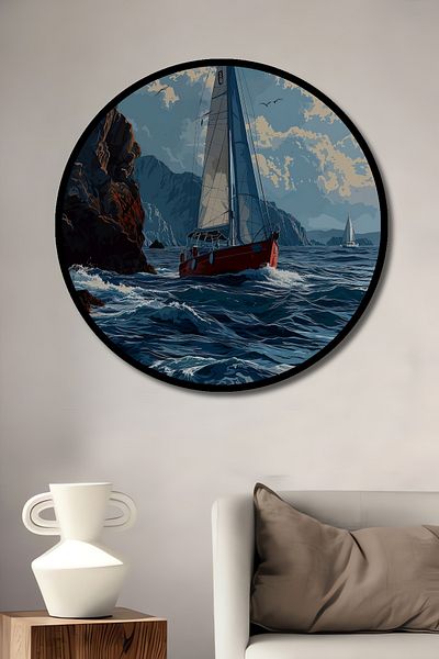 Teona Ahşap Blue Journey Lemn MDF Rotund Decorativ Acasă, Locul de Muncă Pictură Perete