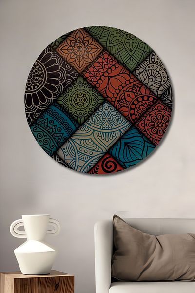 Teona Ahşap Model etnic decorativ din lemn MDF rotund pentru pictura de perete acasa, loc de munca