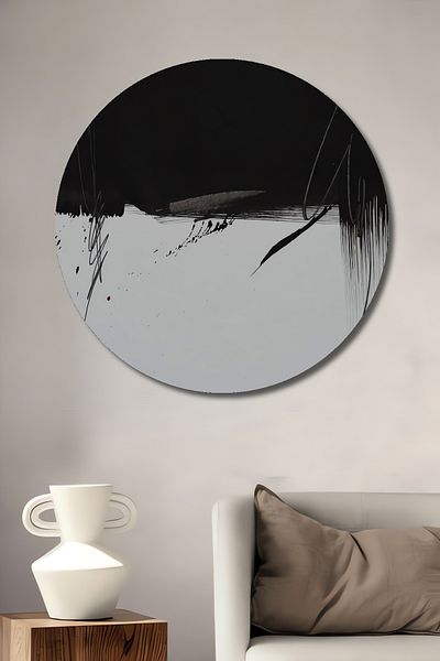 Teona Ahşap Negru Alb Abstract Lemn MDF Rotund Decorativ Acasă, Locul de Muncă Pictură Perete