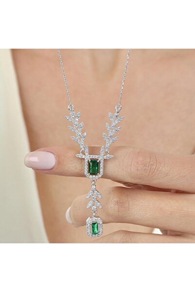 Mia Vento Pırlanta Montür Emerald Buketi Sentetik Zümrüt Gümüş Kolye