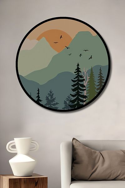 Teona Ahşap Vedere Munte Lemn MDF Rotund Decorativ Acasă, Locul de Muncă Pictură Perete